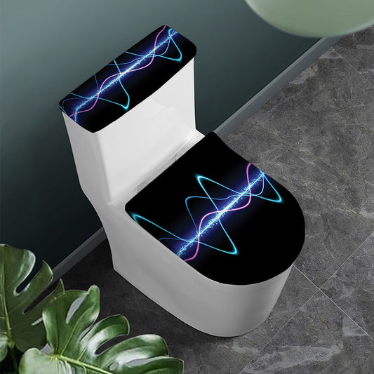 Pink And Teal Sound Wave Print Toilet Lid And Tank Cover Set