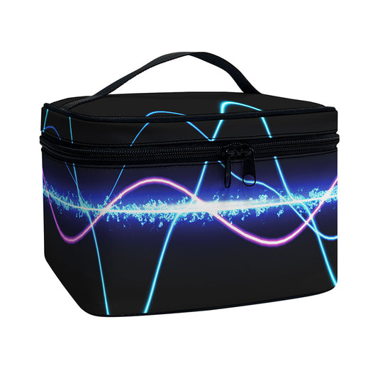 Pink And Teal Sound Wave Print Travel Makeup Bag