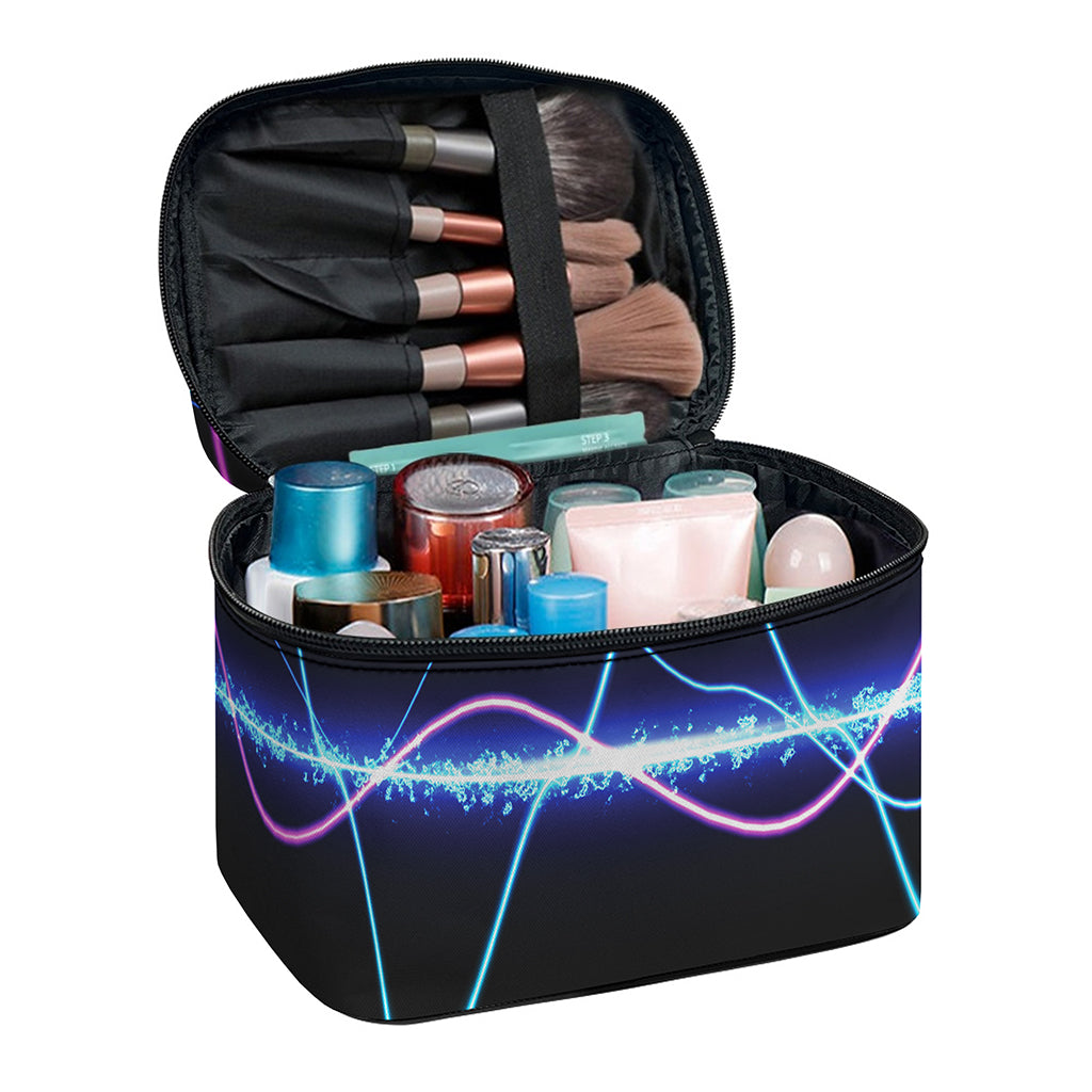 Pink And Teal Sound Wave Print Travel Makeup Bag