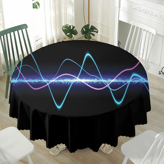 Pink And Teal Sound Wave Print Waterproof Round Tablecloth