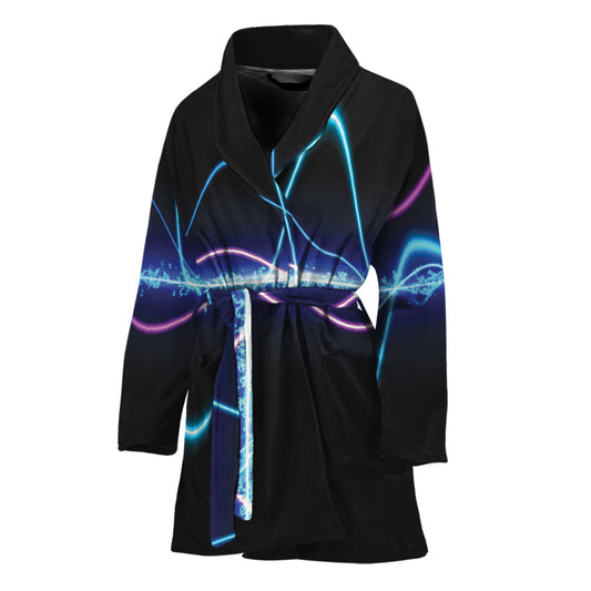 Pink And Teal Sound Wave Print Women's Bathrobe