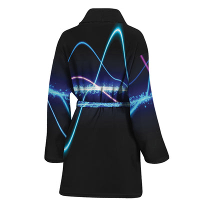 Pink And Teal Sound Wave Print Women's Bathrobe