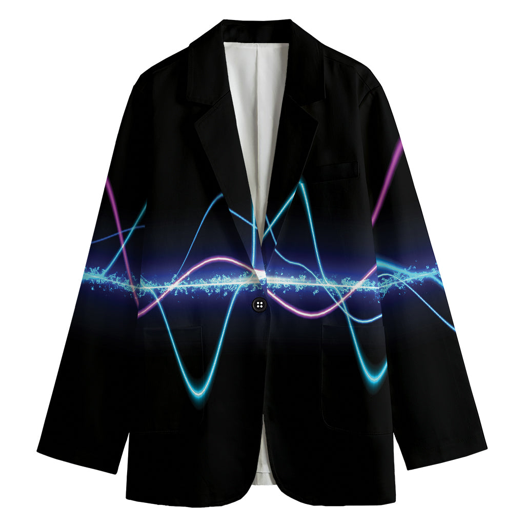Pink And Teal Sound Wave Print Women's Cotton Blazer