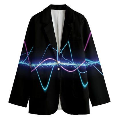 Pink And Teal Sound Wave Print Women's Cotton Blazer