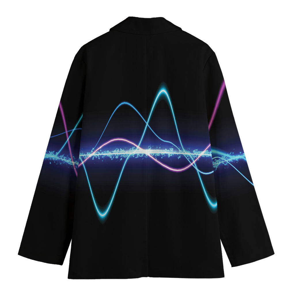 Pink And Teal Sound Wave Print Women's Cotton Blazer