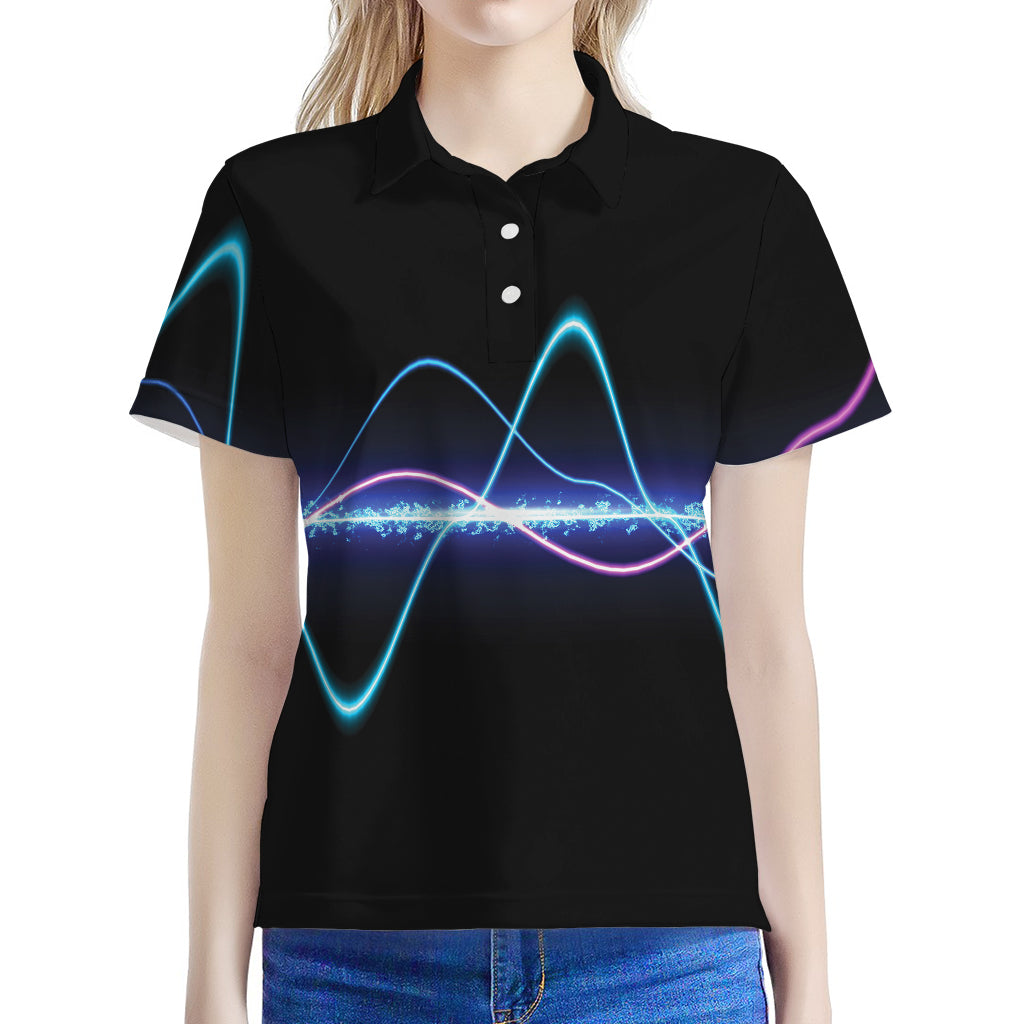 Pink And Teal Sound Wave Print Women's Polo Shirt