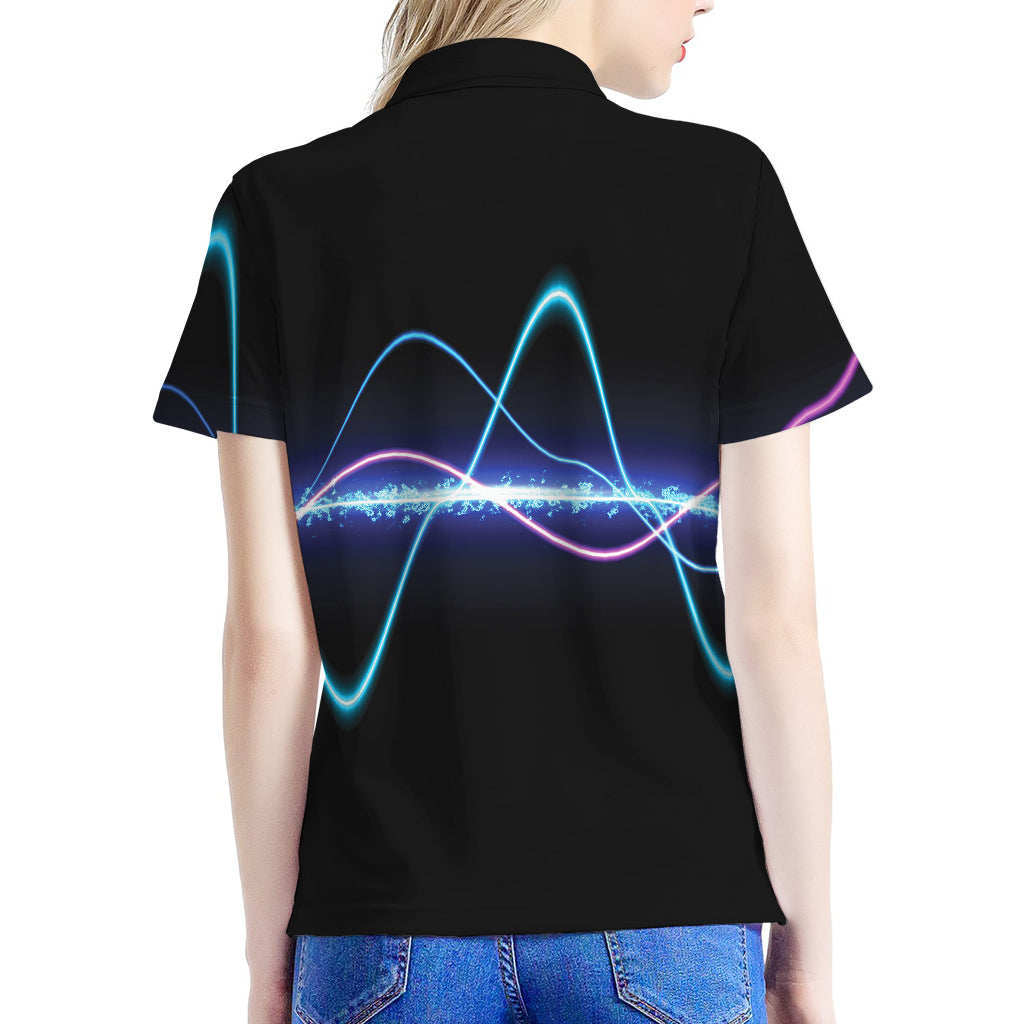 Pink And Teal Sound Wave Print Women's Polo Shirt