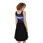 Pink And Teal Sound Wave Print Women's Sleeveless Dress