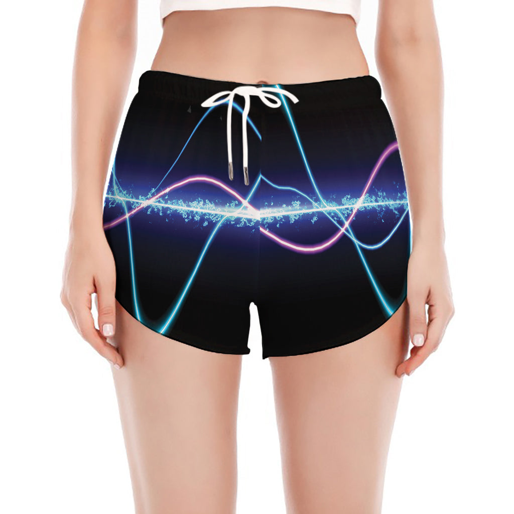 Pink And Teal Sound Wave Print Women's Split Running Shorts