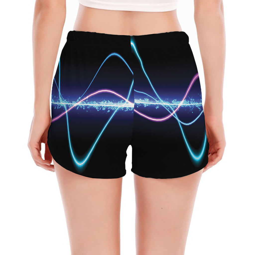 Pink And Teal Sound Wave Print Women's Split Running Shorts
