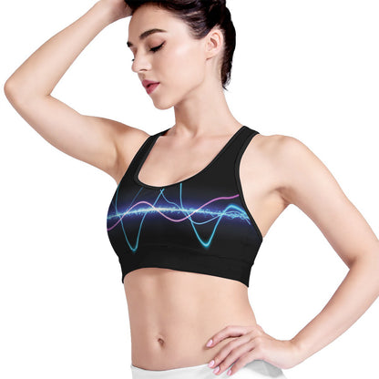 Pink And Teal Sound Wave Print Women's Sports Bra