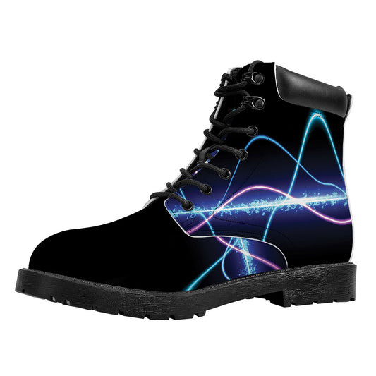 Pink And Teal Sound Wave Print Work Boots