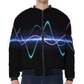Pink And Teal Sound Wave Print Zip Sleeve Bomber Jacket