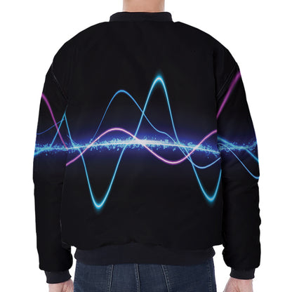 Pink And Teal Sound Wave Print Zip Sleeve Bomber Jacket