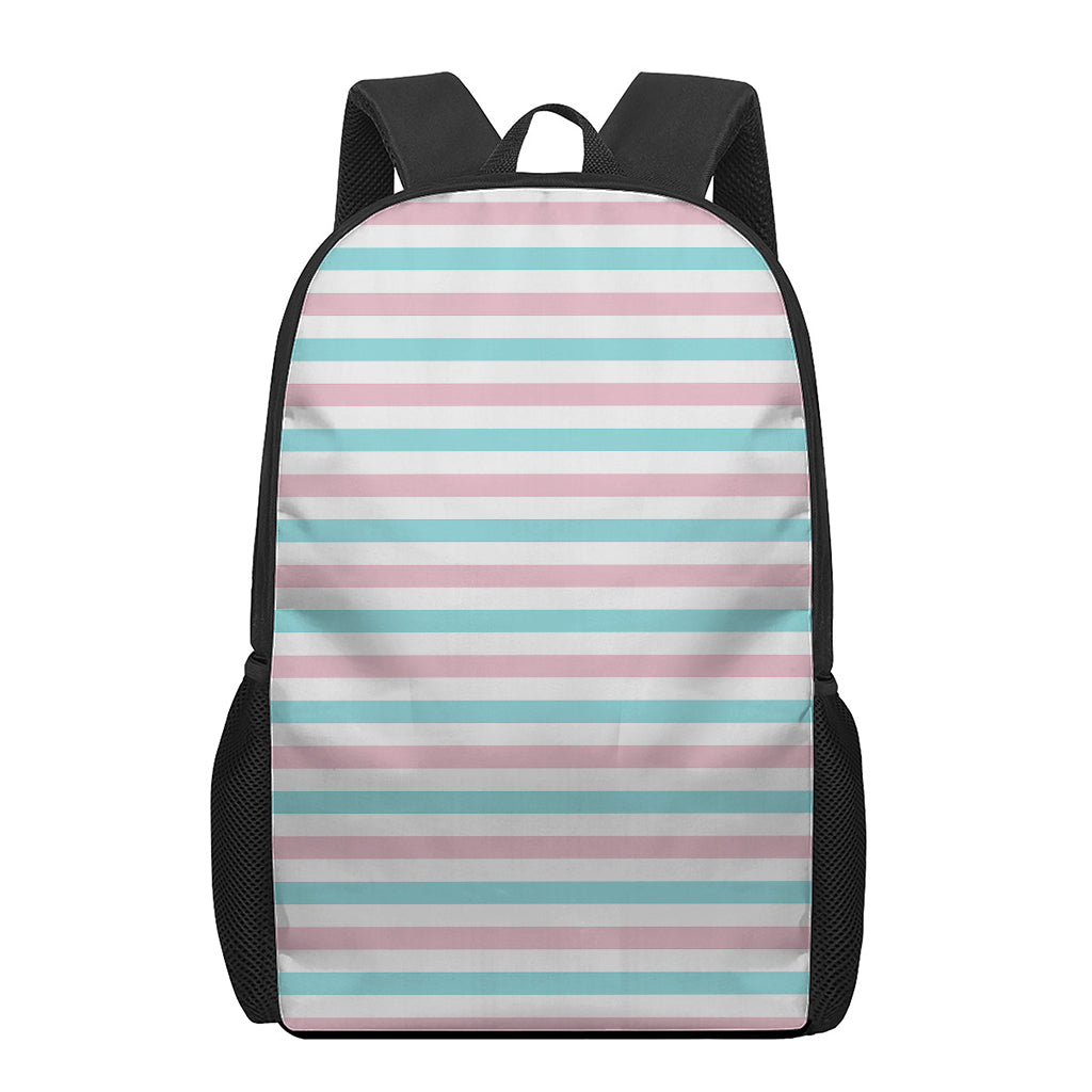 Pink And Teal Striped Pattern Print 17 Inch Backpack