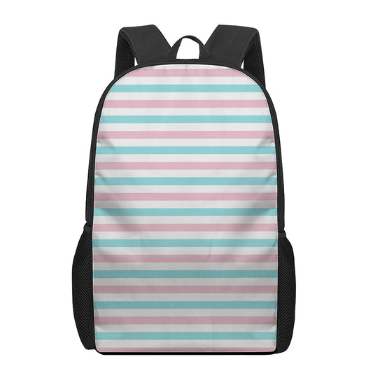Pink And Teal Striped Pattern Print 17 Inch Backpack