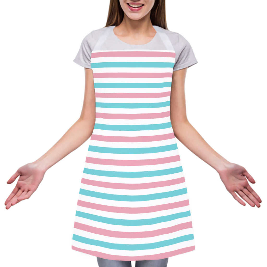 Pink And Teal Striped Pattern Print Adjustable Apron