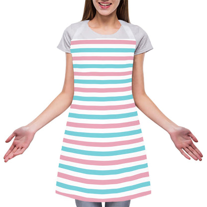 Pink And Teal Striped Pattern Print Adjustable Apron