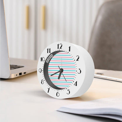 Pink And Teal Striped Pattern Print Alarm Clock