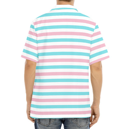 Pink And Teal Striped Pattern Print Aloha Shirt