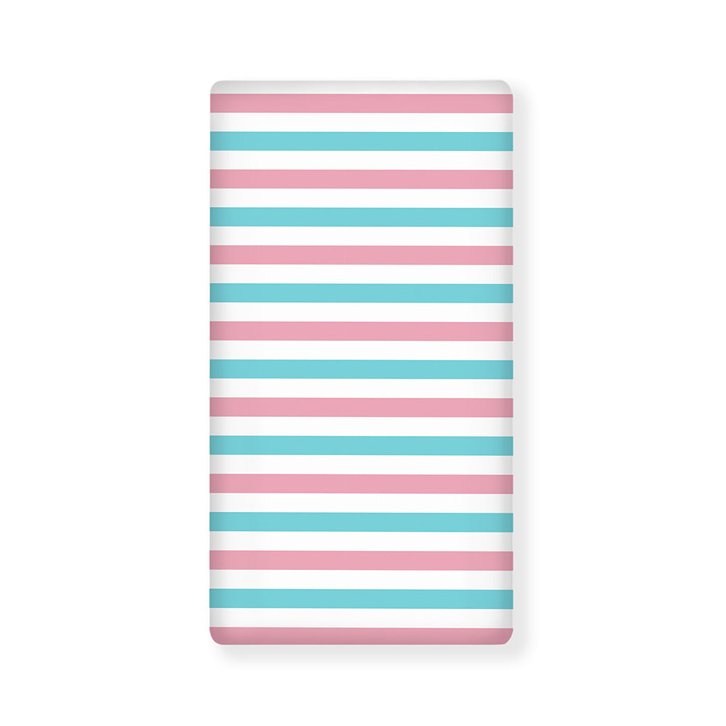Pink And Teal Striped Pattern Print Baby Crib Sheet