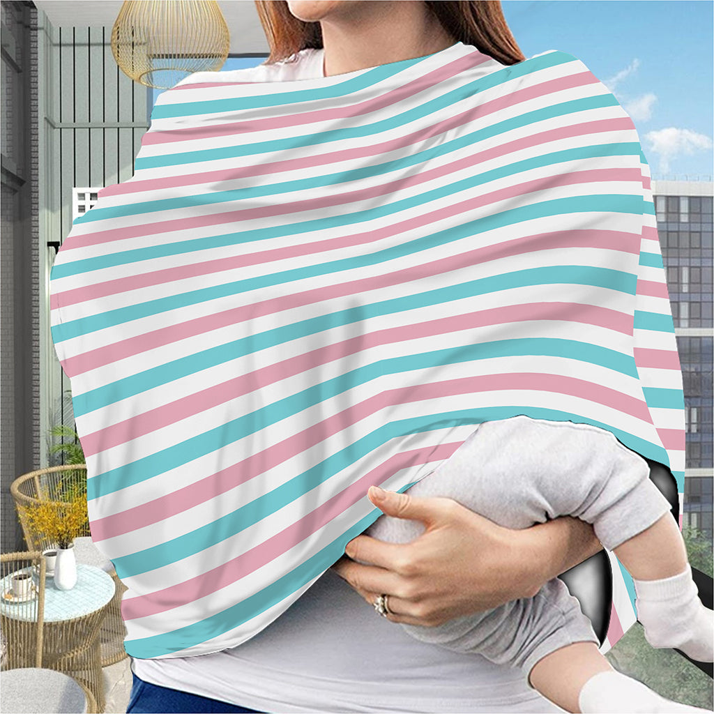 Pink And Teal Striped Pattern Print Baby Seat Cover