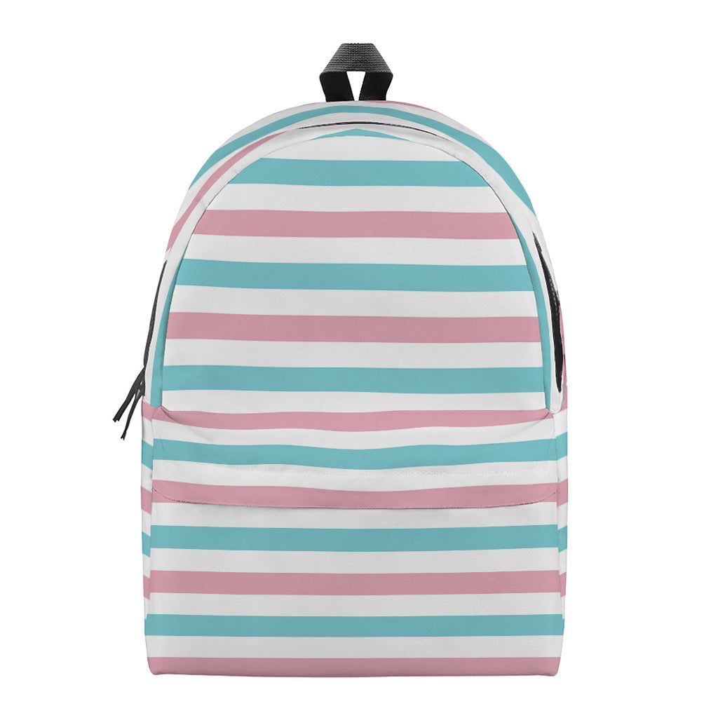 Pink And Teal Striped Pattern Print Backpack