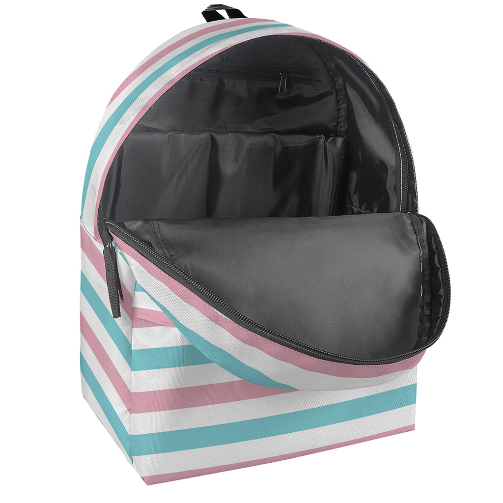 Pink And Teal Striped Pattern Print Backpack