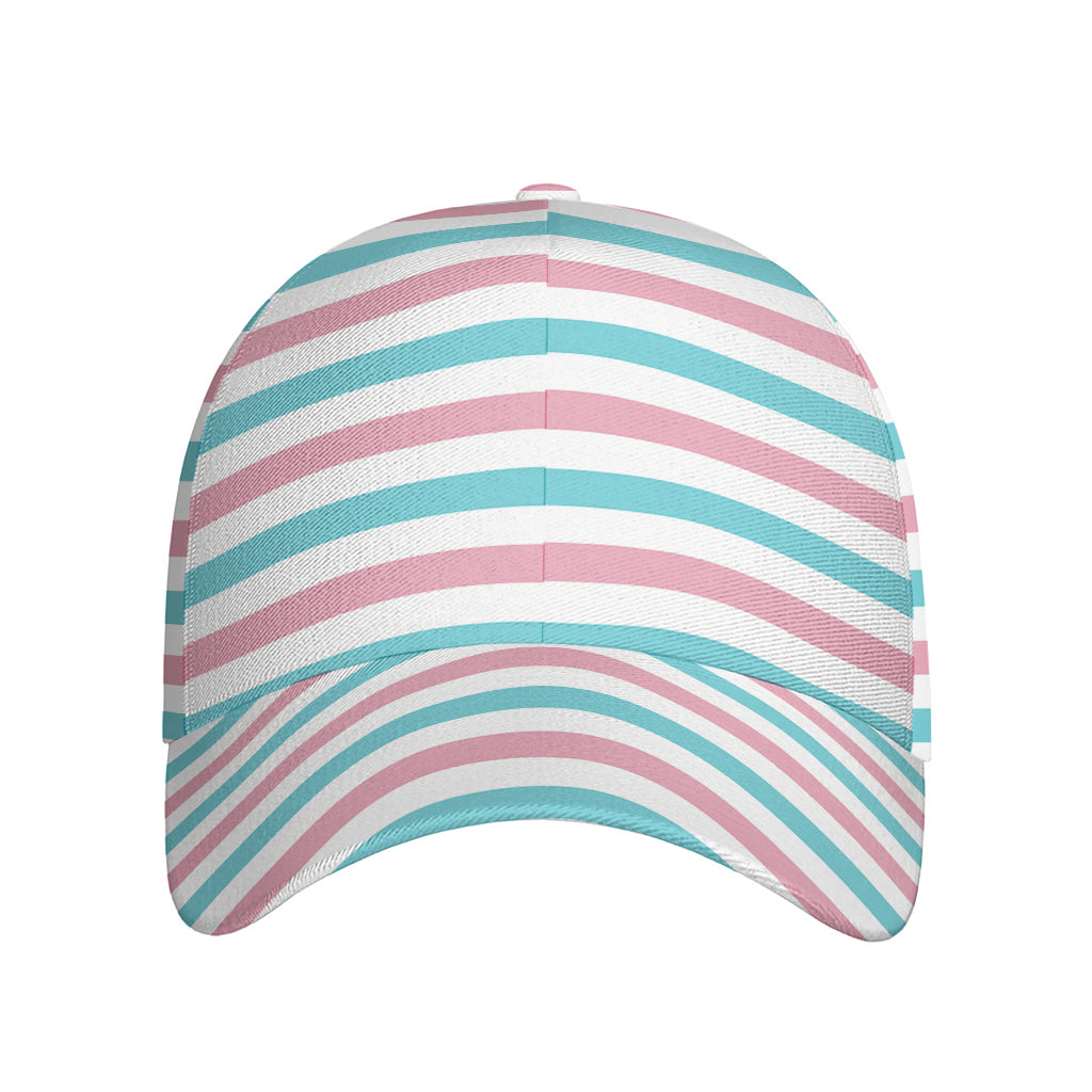 Pink And Teal Striped Pattern Print Baseball Cap