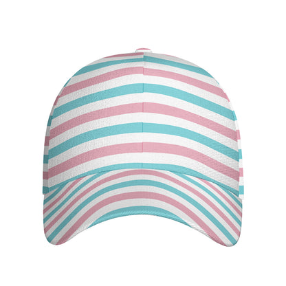 Pink And Teal Striped Pattern Print Baseball Cap