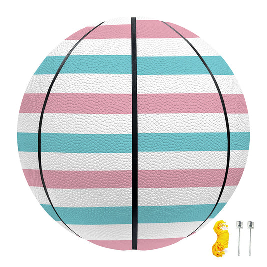 Pink And Teal Striped Pattern Print Basketball
