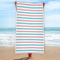 Pink And Teal Striped Pattern Print Beach Towel