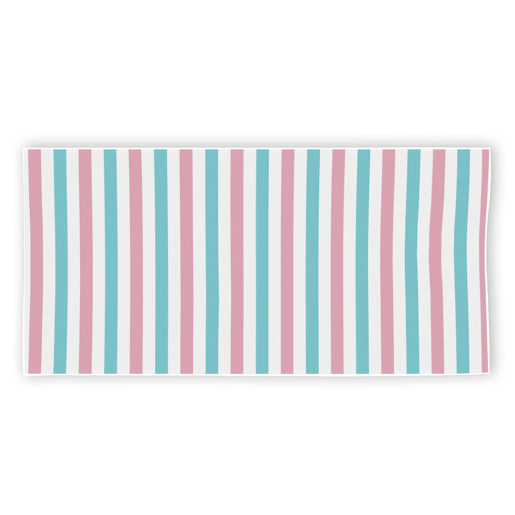 Pink And Teal Striped Pattern Print Beach Towel
