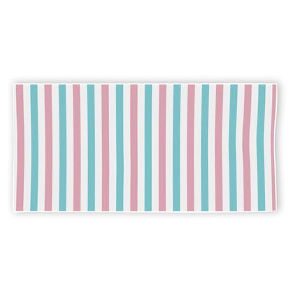Pink And Teal Striped Pattern Print Beach Towel