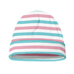 Pink And Teal Striped Pattern Print Beanie
