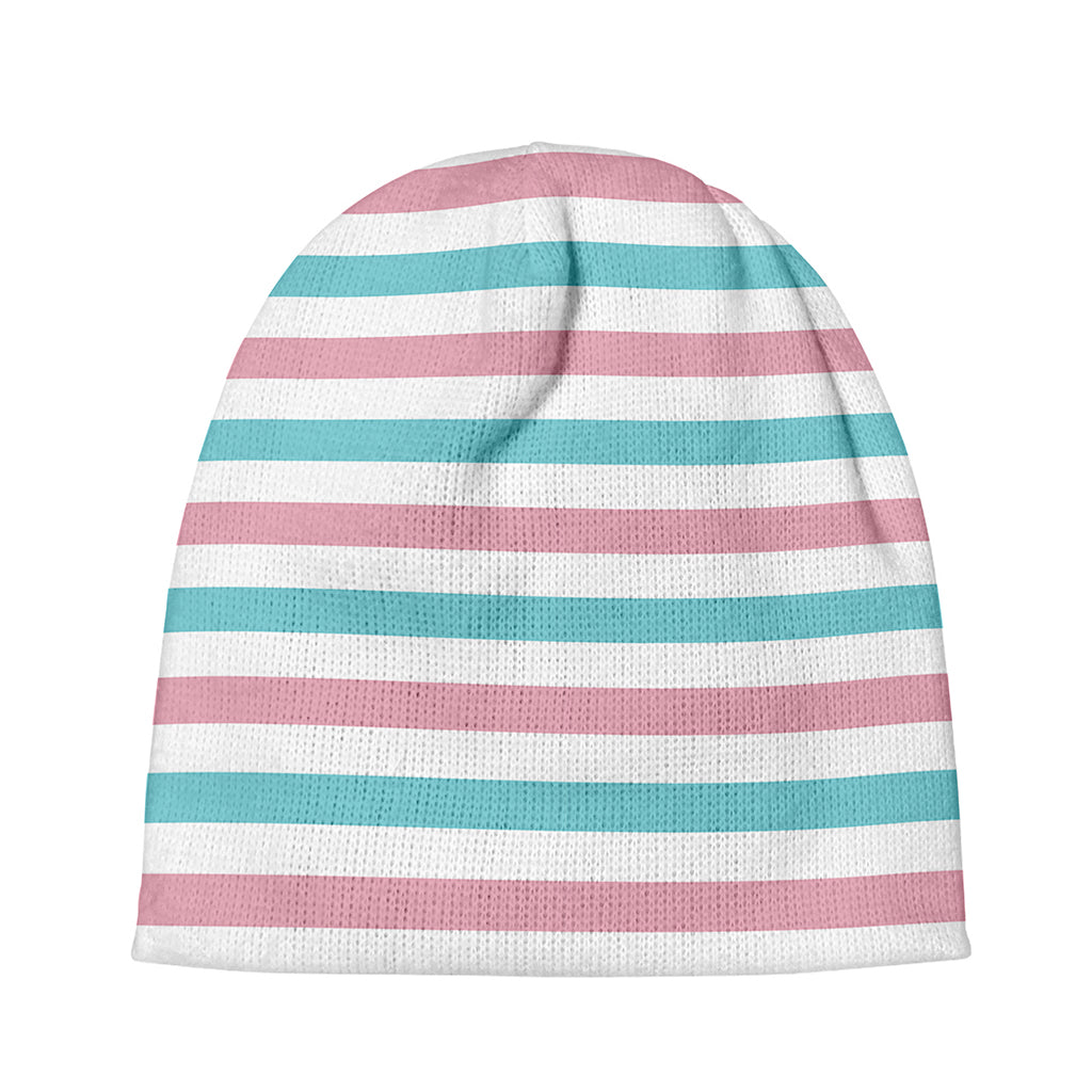 Pink And Teal Striped Pattern Print Beanie