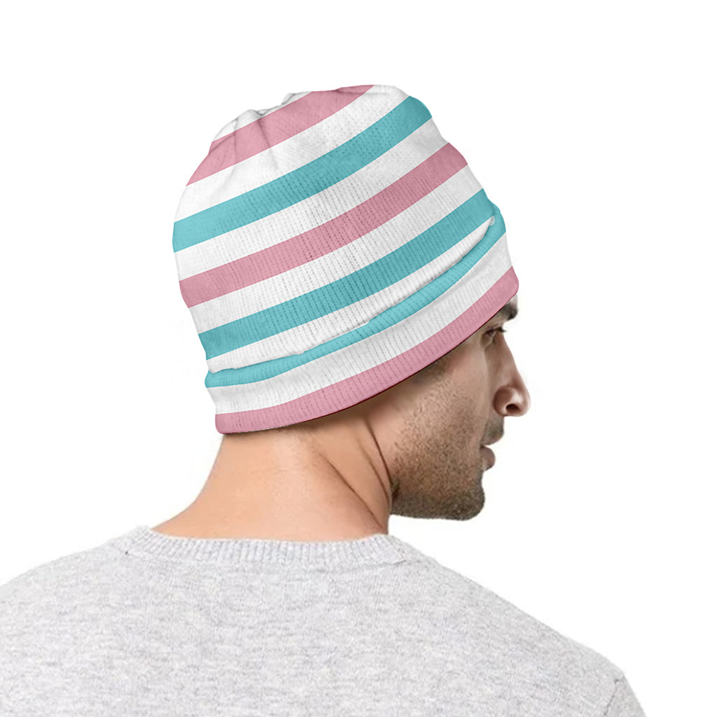 Pink And Teal Striped Pattern Print Beanie