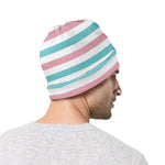 Pink And Teal Striped Pattern Print Beanie