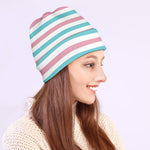 Pink And Teal Striped Pattern Print Beanie