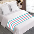 Pink And Teal Striped Pattern Print Bed Runner