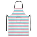 Pink And Teal Striped Pattern Print Bib Apron With Pocket
