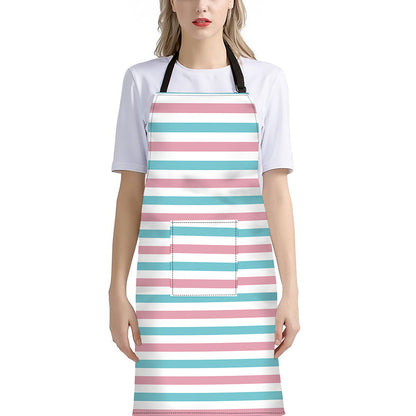 Pink And Teal Striped Pattern Print Bib Apron With Pocket
