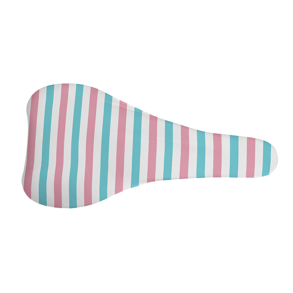 Pink And Teal Striped Pattern Print Bicycle Seat Cover