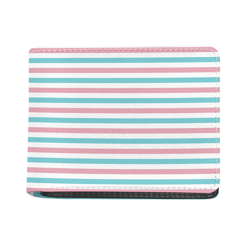 Pink And Teal Striped Pattern Print Bifold Wallet