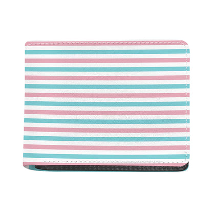 Pink And Teal Striped Pattern Print Bifold Wallet