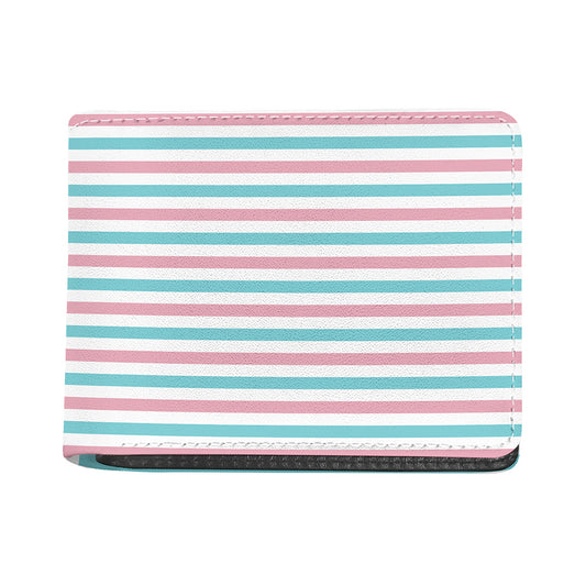 Pink And Teal Striped Pattern Print Bifold Wallet