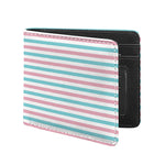 Pink And Teal Striped Pattern Print Bifold Wallet