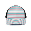 Pink And Teal Striped Pattern Print Black Mesh Trucker Hat