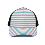 Pink And Teal Striped Pattern Print Black Mesh Trucker Cap