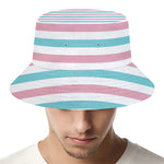 Pink And Teal Striped Pattern Print Bucket Hat